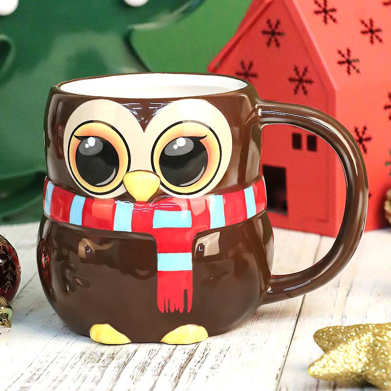 Creative Novelty Ceramic Mug Christmas Gift With Cute Cartoon Animal Embossment Handle Water Cup for Tea Coffee Festive Gift