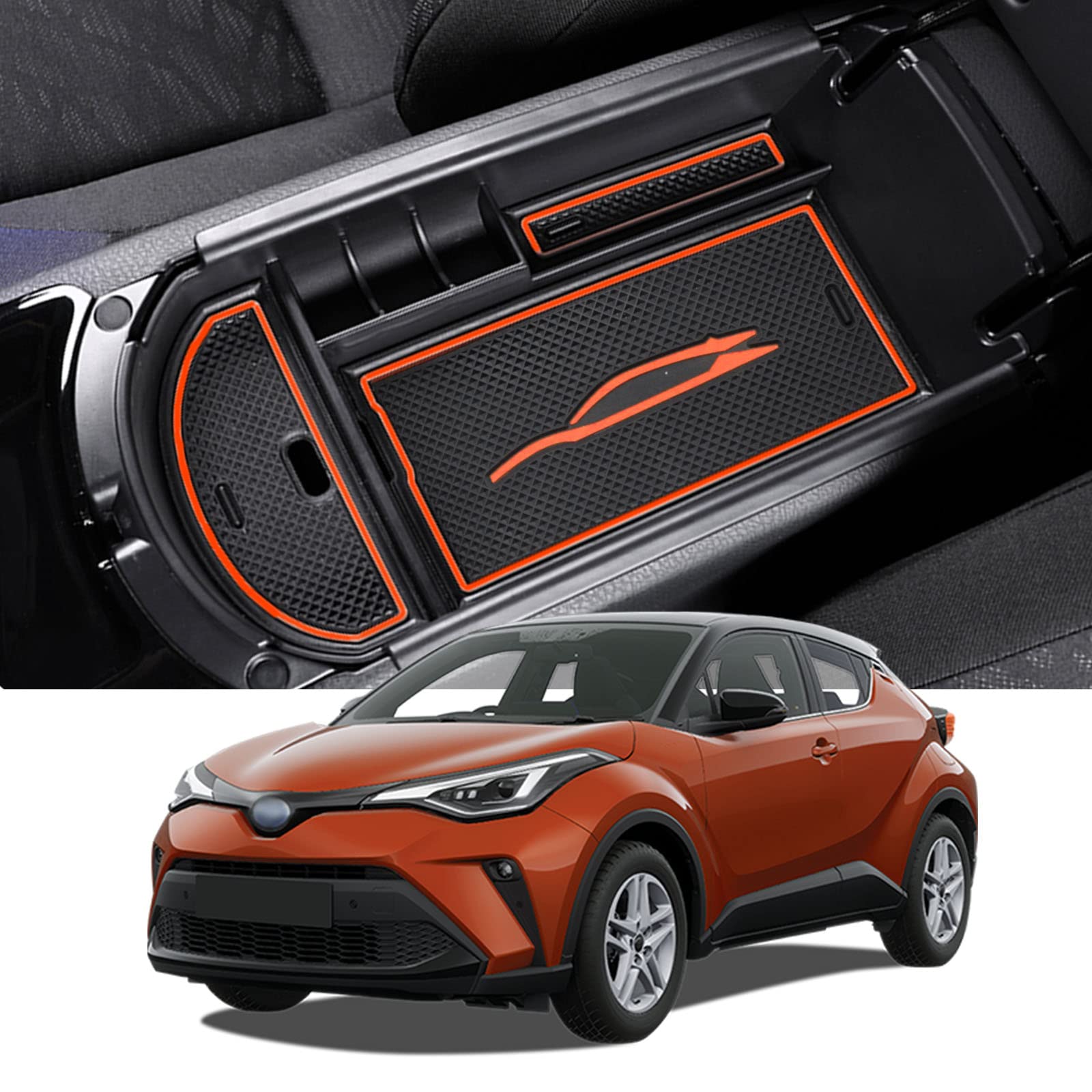 

Coleya Эксклюзивный консольный бокс Toyota Консольный лоток для хранения Ящик для хранения Материал ABS с резиновым ковриком Легкое хранение Автомобильные аксессуары C-HR оранжевый