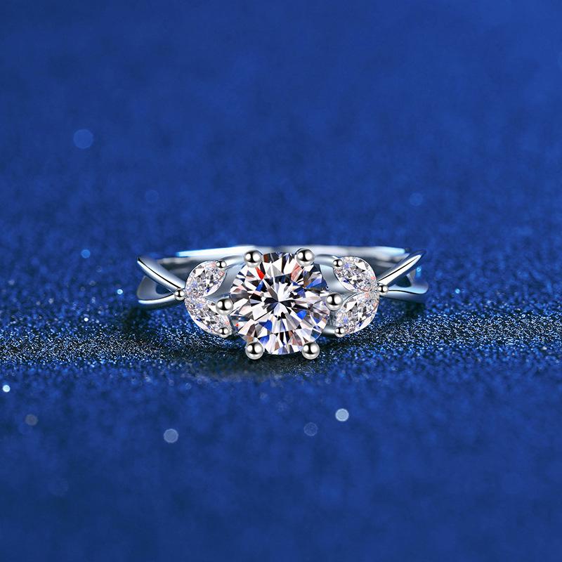 925 Sterling Silver Moissanite Ring - 1 Carat D Color, European & American Style Blooming Flower Design for Women