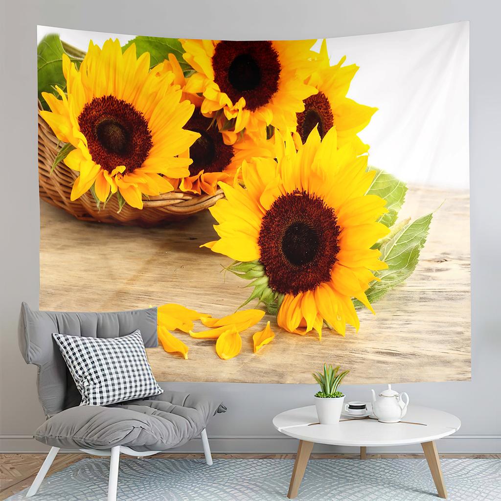 Sunset Sunflowers Field Tapestry Warm Yellow Floral Plant Tapestry Home Living Room Bedroom Dorm Wall Hanging Decorative Blanket
