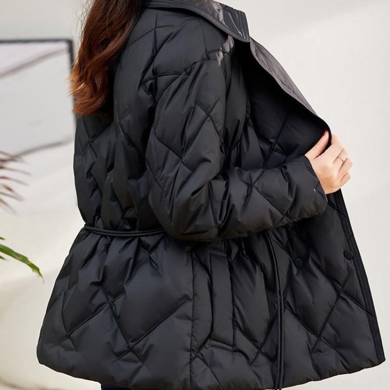 Womens Short Lightweight Down Jacket With Notched Lapel Slim Fit Winter Office Wear
