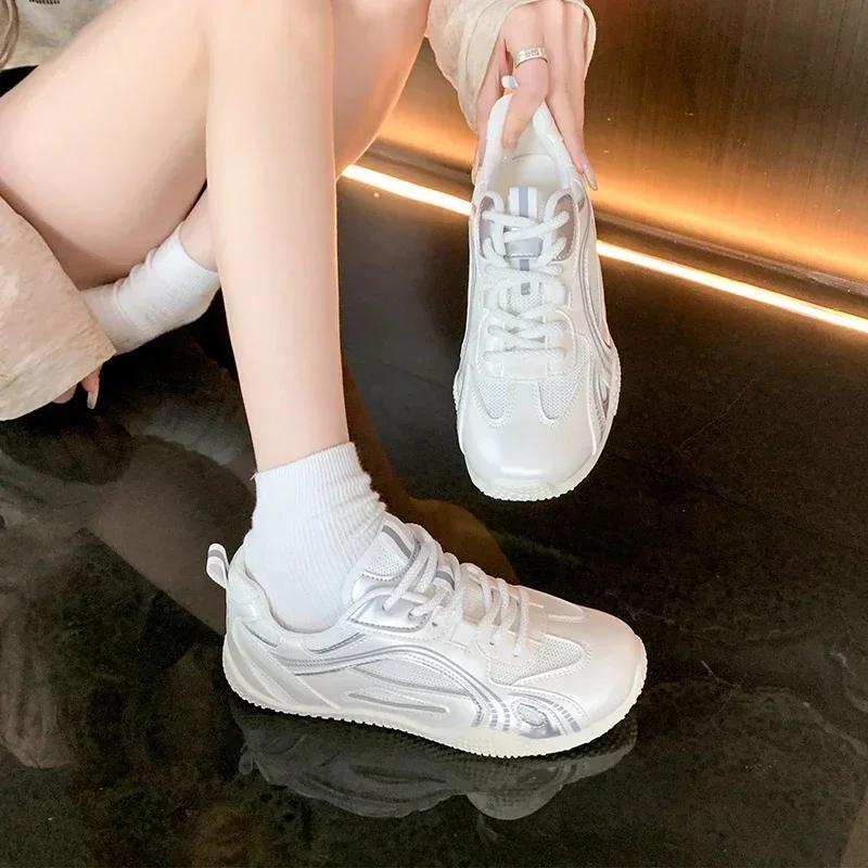 2024 Hot Sale Women's Shoes Lace-up Women's Vulcanize Shoes Fashion Mesh Ladies Casual Shoes New Soft Bottom Breathable Sneakers