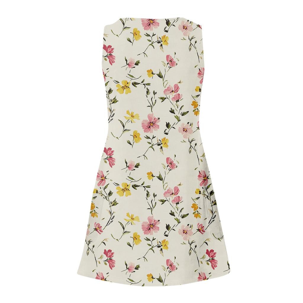 Women's Summer Floral High Waist Bohemian Dress Casual Hawaiian Flowing V Neck Holiday Dress