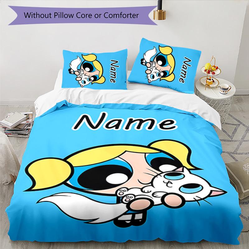 3pcs The Powerpuff Girls5 Cover Set - Personalized Name, HD Printed Bedding with 1 Cover and 2 Pillowcases - Perfect for Home Decor, Easy Care