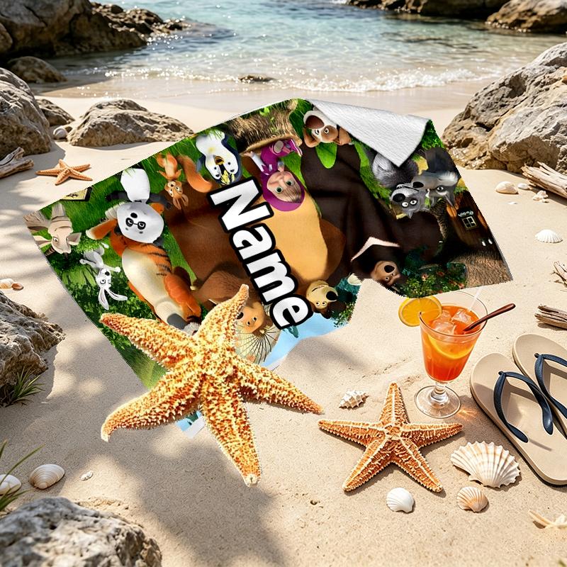 Asciugamano da Spiaggia Personalizzato con Nome Masha e Orso, per Viaggio Campeggio Festa in Spiaggia Decorazione Casa, Regalo di Compleanno per Famiglia e Amici