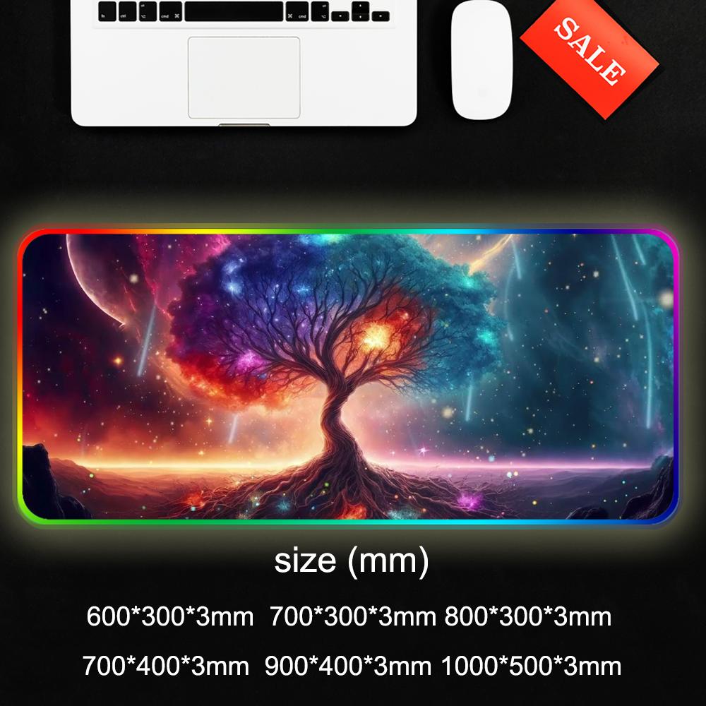 Lebensbaum Mauspads RGB Gaming-Mauspad Großes LED-Pad PC-Schreibtischmatte Leuchtendes Mauspads Große Tastaturmatten Tischteppich mit Hintergrundbeleuchtung