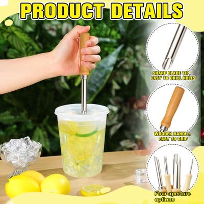 4 Peças Perfurador de Canudo Perfurador de Furo para Tampa de Copo de Limonada para Canudo Perfurador de Furo para Canudo de Aço Inoxidável Ferramenta de Perfuração de Tampa de Copo