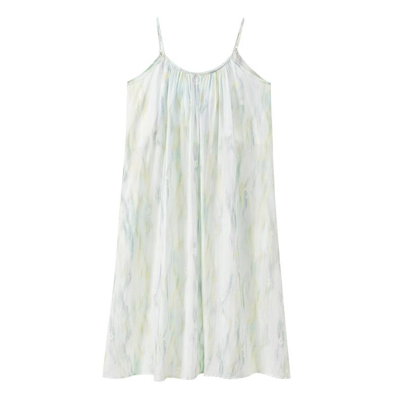 Lyocell cool suspender nightdress women with chest pad summer medium and long thin summer can wear Tencel loungewear