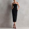 Luxuriöses trägerloses Midi-Kleid für Damen mit Taillenbetonung, Schlitz und Taschen - Perfekt für formelle Partys und Bankette.