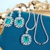 Designer Imitation Paraiba Micro-Inlaid Zircon Necklace Earrings Set Sea Blue Treasure Set Chain