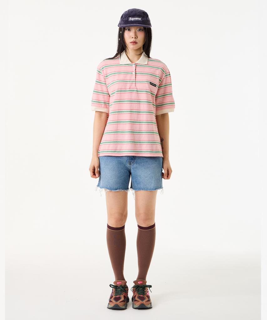UNKNOWN PLANET Retro Multi-Stripe Polo Shirt Pink