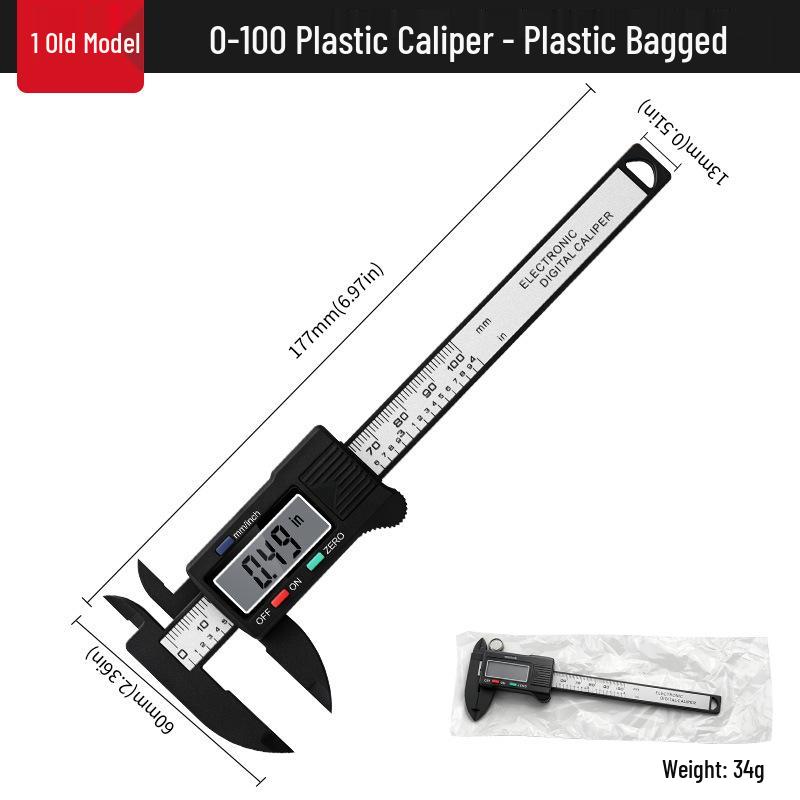 Digital Vernier Caliper: 0-100mm, Dual Button, Plastic, Measures Inside/Outside Diameters