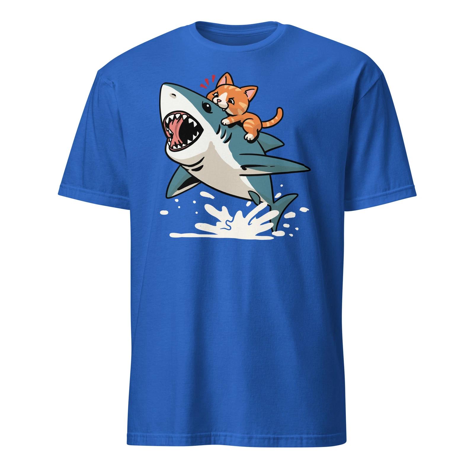 

Cat Biting Shark Kitten Bit Funny Orange Cat Shark T-Shirt Size S-3XL Gift Tee 2XL