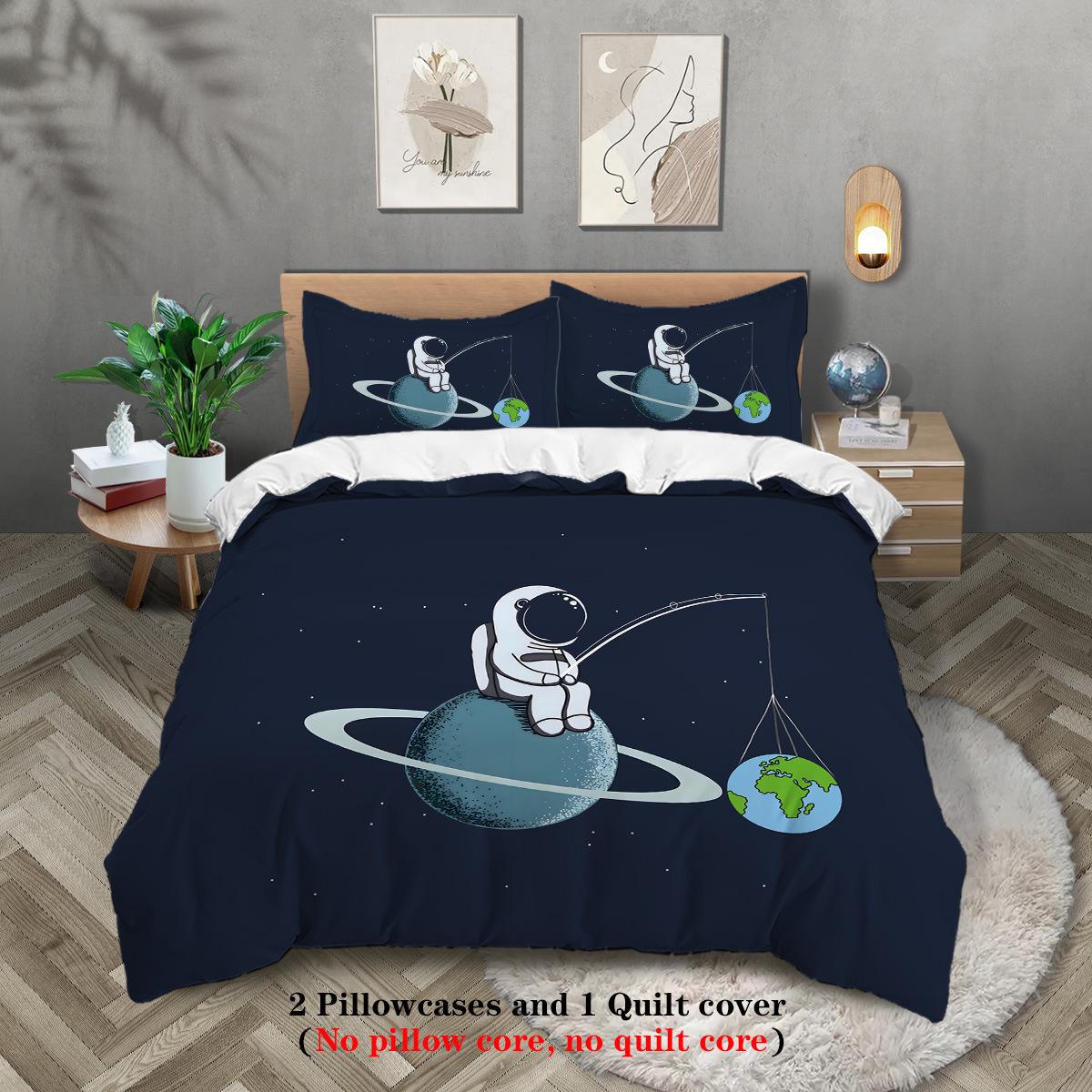 

Space Astronaut Pattern Print Down Polyester Quilt Cover Boys And Girls Bedroom Three-Piece Set 135x200cm