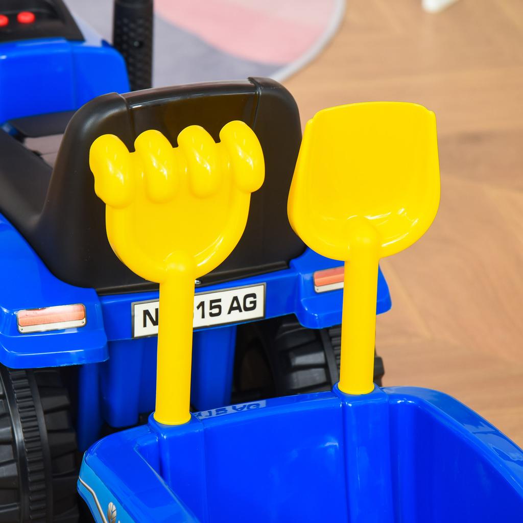 Ride-On Tractor with Trailer, Horn, Sand Toys, from 1 Year, Plastic+Metal, Blue, 91 X 29 X 44cm