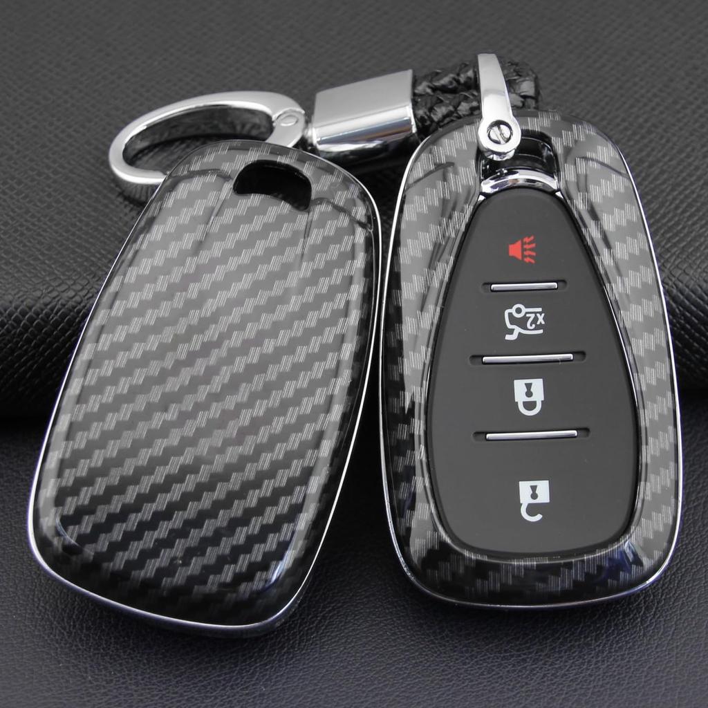 for Chevy Key Fob Cover, ABS Carbon Fiber Pattern Car Key Case Protector for 2016-2020 2023 2024 Chevrolet Malibu Cruze Camaro Traverse Volt Trax