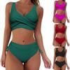 European & American 2025 Hot-Selling Women's Solid Color Cross Hollow Out Strappy High Waist Bikini Swimsuit