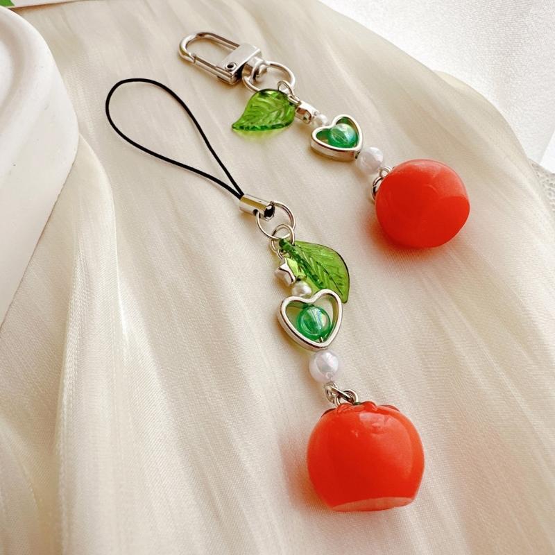 Unique Handmade Tomato Keychain Charm Pendant with Leaf Detail Portable Accessory for Girls Bag Decoration Daily Use