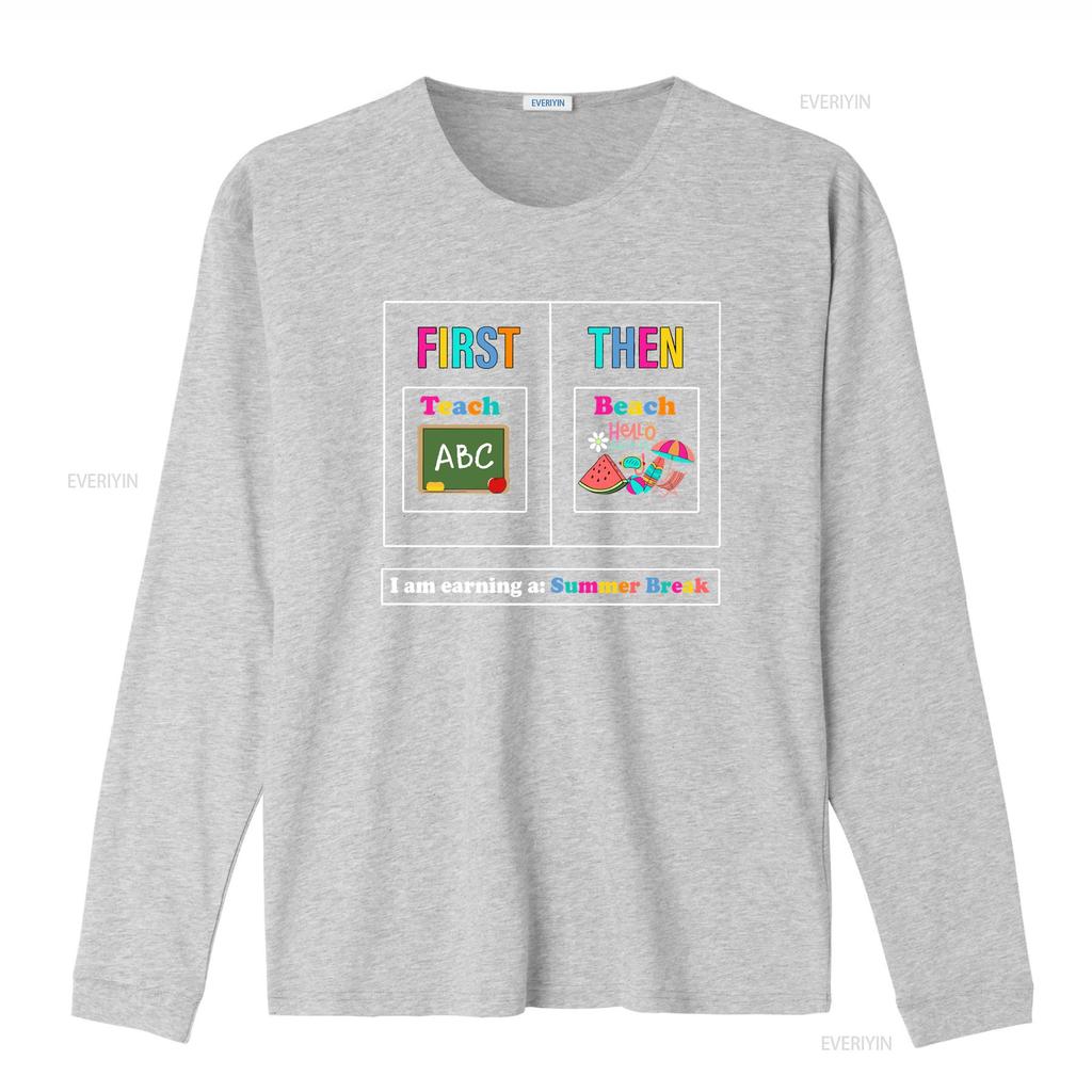 First Teach Then Beach T Shirt We Funny Teacher Summer Vacation Break Vintage Washed Streetwear Fashion Soft Homme Versatile