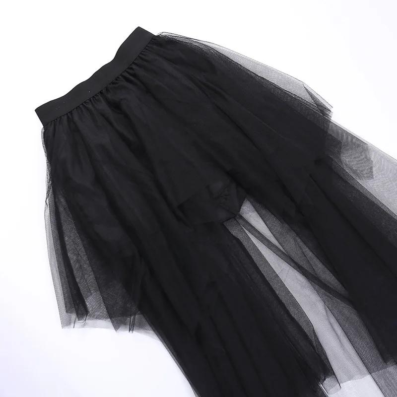 Net Yarn High-Waisted Irregular Skirt for Women Gothic Style Summer Casual Skirt Sexy and Charming Goth