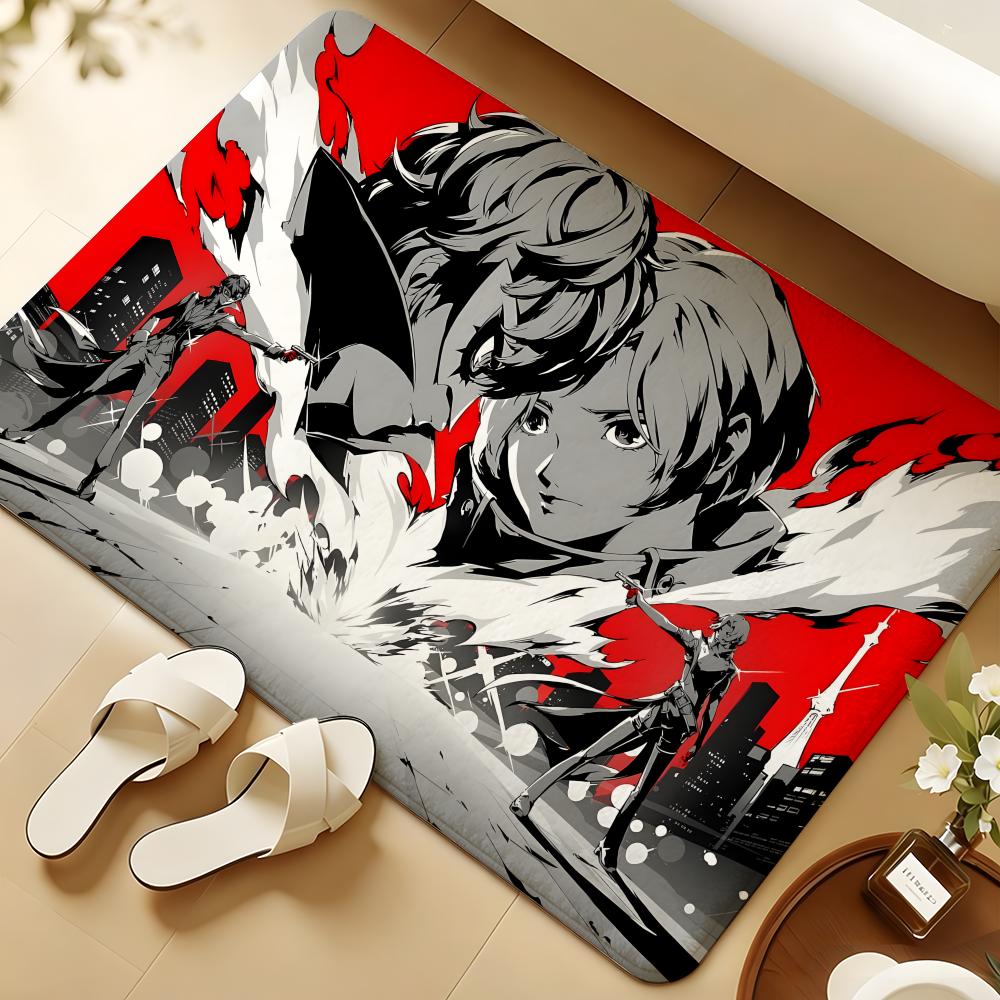 P-Persona Anime Floor Mat Soft Flannel Rug Non-Slip Absorbent Mat For Bathroom Bedroom Home Decor
