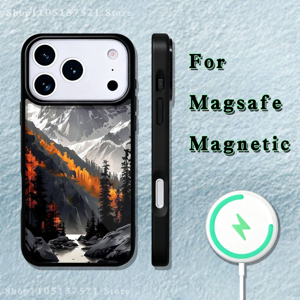 

Snow Mountain Scenery Design Phone Case iPhone 17,16,15,14,13,12,11,Pro,Max,Plus,Mini,SE4,E Magnetic Magsafe Wireless Charging iPhone17Pro