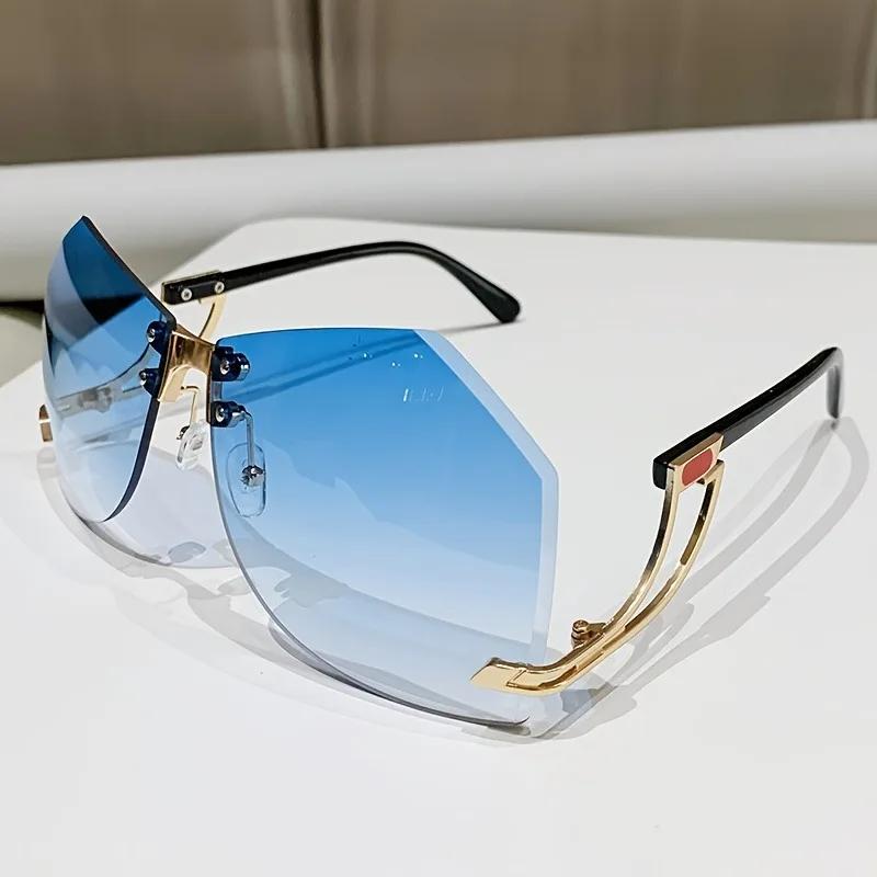 New Irregular Rimless Sunglasses Women Brand Designer Alloy Frame Oversize Gradient Sun Glasses Fashion Female Clear Shades