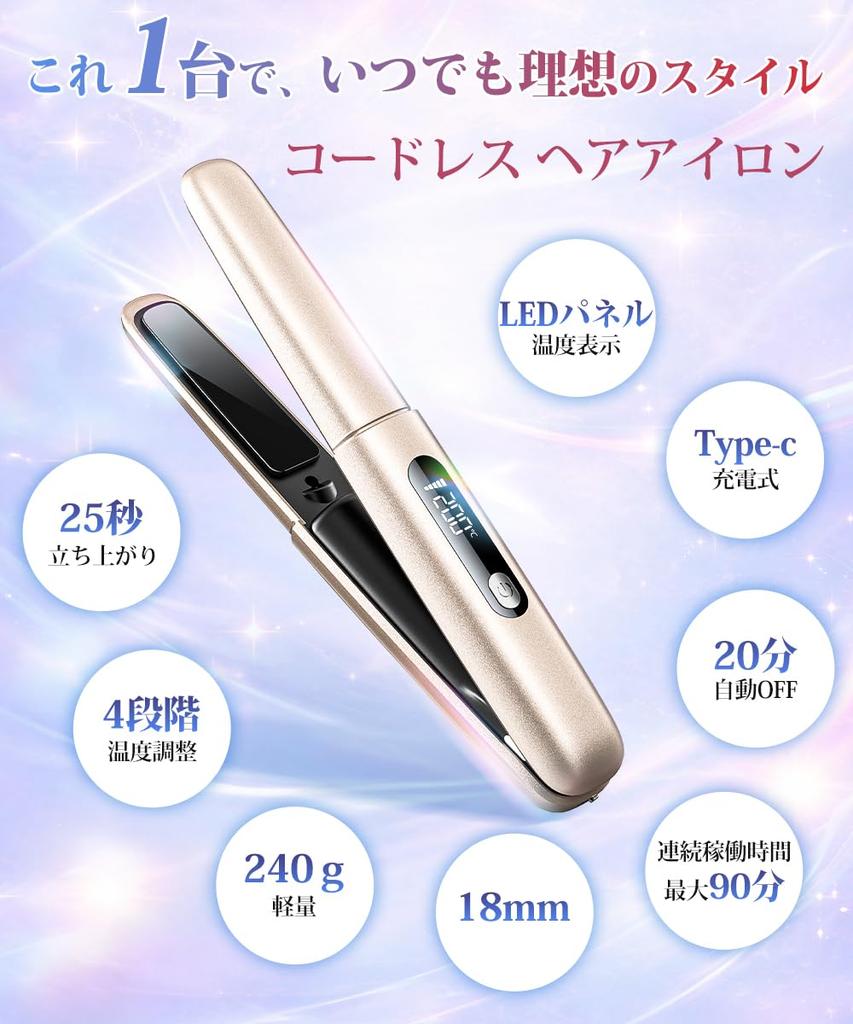 Cordless Hair Iron New Release Rapid Heating Instantly Create Shiny Mini Rechargeable Straightening 4 Temperature High Concentration Negative 6000mAh