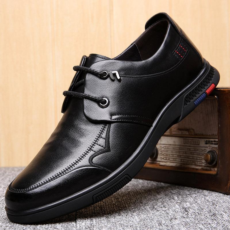 

Shoes Casual Leather Shoes Genuine Leather First Layer Cowhide Surface Spring Low-Top Foot Cover Casual Shoes Loafer Single Shoes Pure Black Gentleman 38