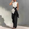 Women's Lace Sleeveless Contrast Color Suit Top + Wide-leg Pants Two-piece Set