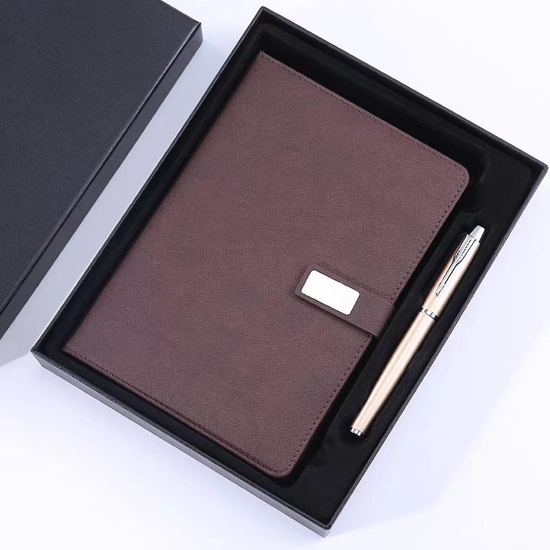 Promo Business Luxury A5 Diary Bottle Set Customizable PU Leather A5 Notebook Gift Set With Pen Thermal Mug and USB