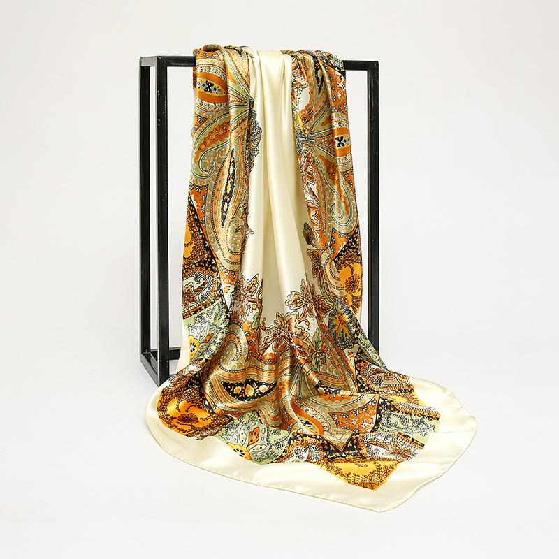 

Silk Satin 90cm Square Scarf Women Luxury Brand Print Shawl Wrap Female Headkerchief Hijab Bandana Beach Stoles Echarpe New 90x90cm
