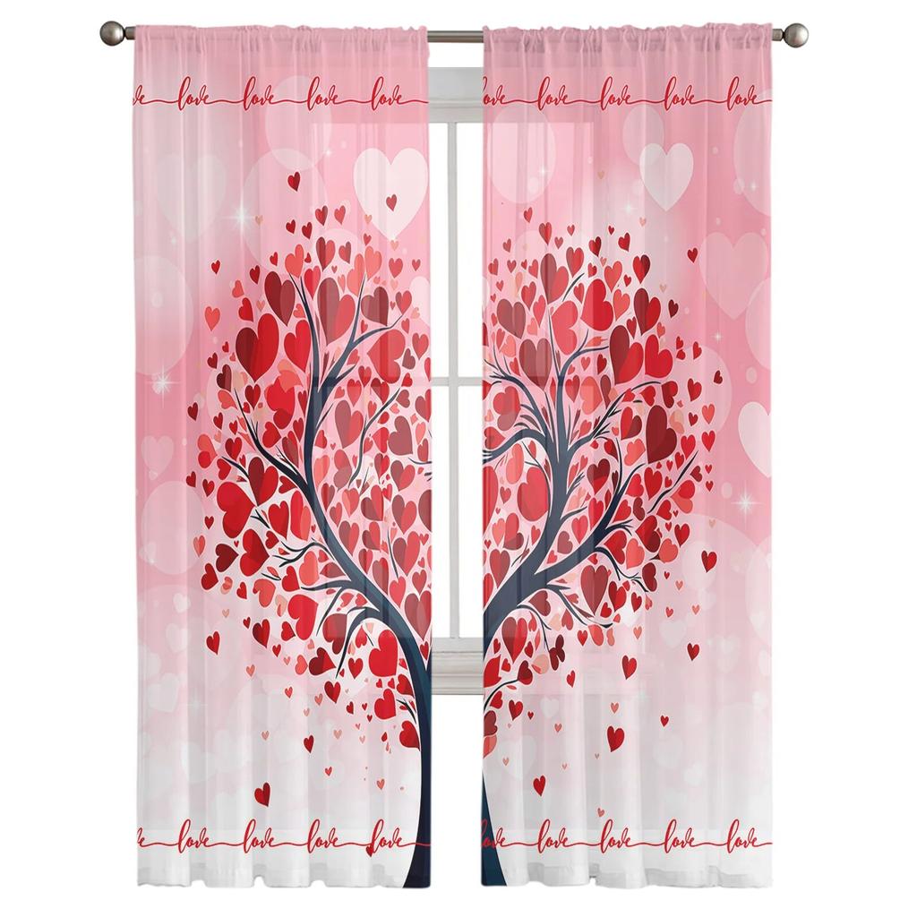 Valentinstag Liebe Baum Tüll Vorhänge für Wohnzimmer Sheer Vorhang für Schlafzimmer Küche Jalousien Voile Vorhänge