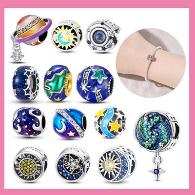 Colorful Zircon Planetary Space Starry Sunflower Beads Charms Fit Diy Original Bangle Bracelet Copper Women Jewelry Gift