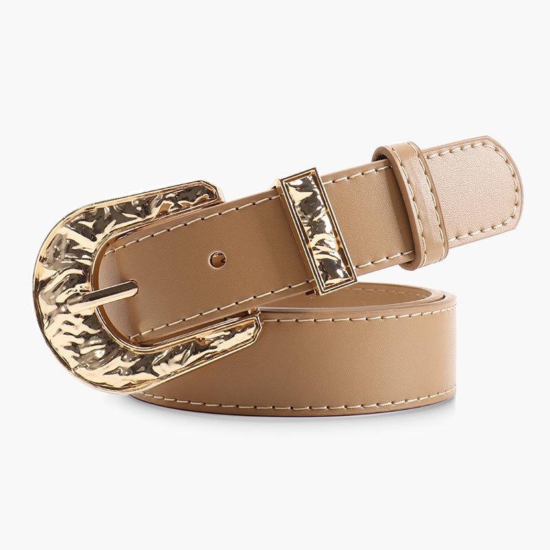 Minimalist Pu Alloy Buckle Belt For Women With Irregular Texture For Casual And Office Wear