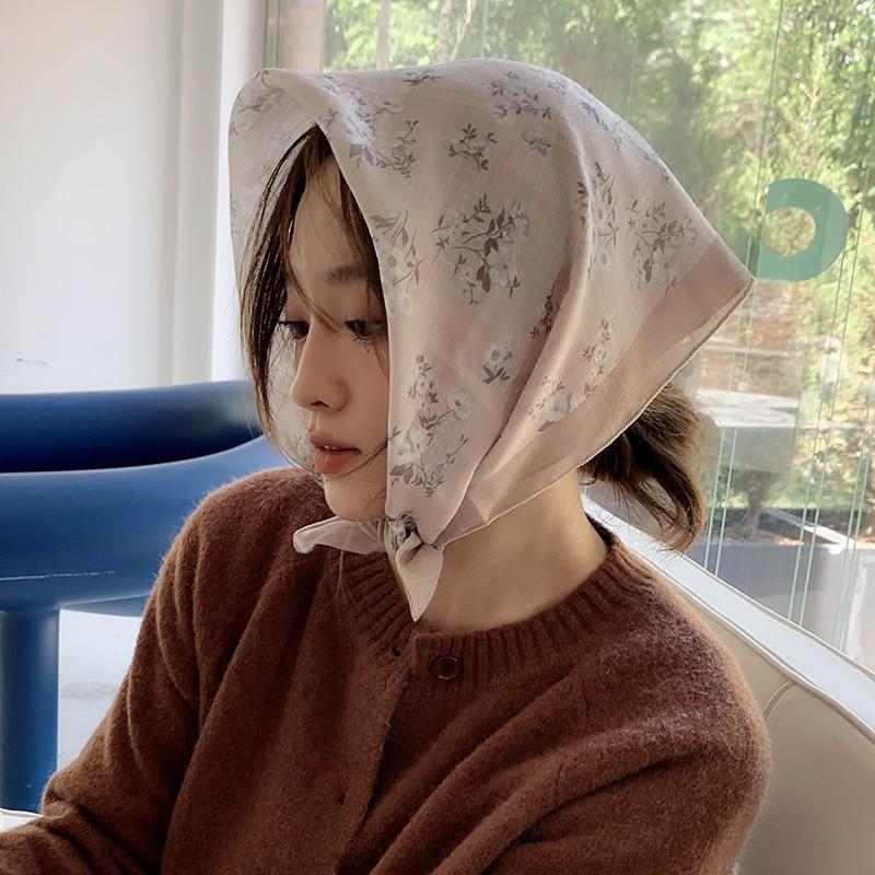 Eșarfă mică pătrată retro de țară, eșarfă artistică franțuzească din bumbac și in, eșarfă de cap pentru femei de primăvară și toamnă, vară, pentru umbră și protecție solară