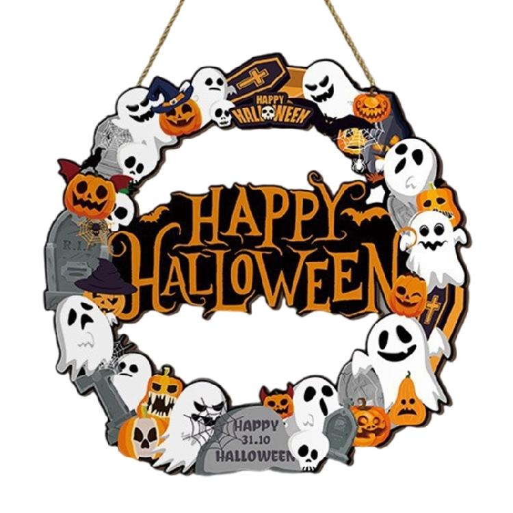 Halloween Türschild Dekoration Hängend Holz Wanddekoration Rustikal Haustür Hänger für Zuhause Zimmer Innen Außen Feiertag