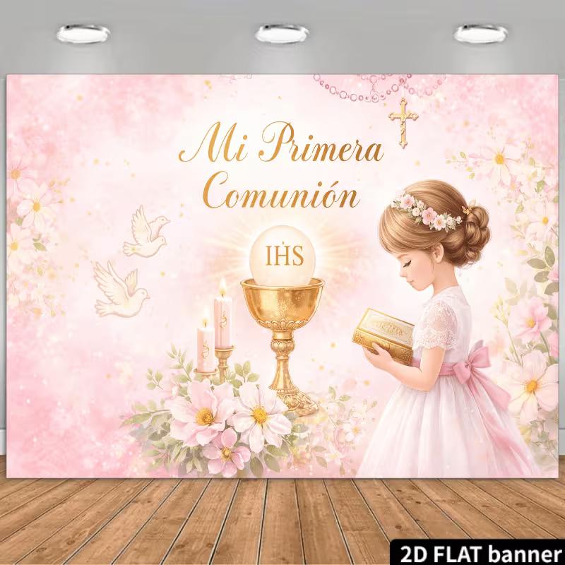 

2D Mi Primera Comunión Backdrop First Communion Photography Background 47.2x31.5inch/120*80cm