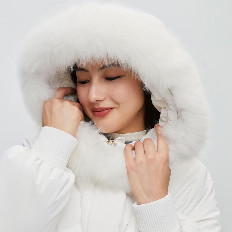 Only Women's Heart Quilted Hooded Down Jacket with Fox Fur Trim