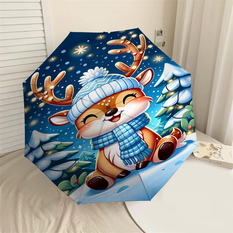 

1PC reindeer snowscape Automatic Open/Close Umbrella Compact Folding Umbrella with 8-Rib Shaft lightweight esign, Fashion Lovers1226A