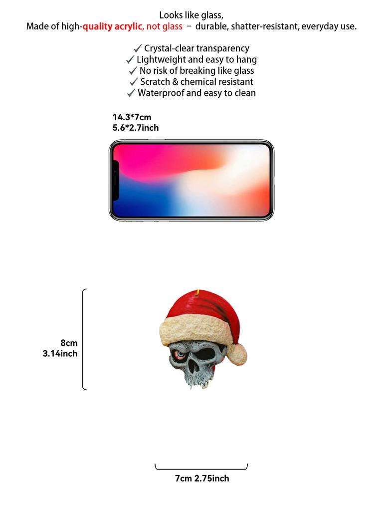 Halloween Christmas Skull Ornament with Santa Hat, Gothic Hanging Decoration, Festive Xmas Tree Decor Pendant for Home & Party