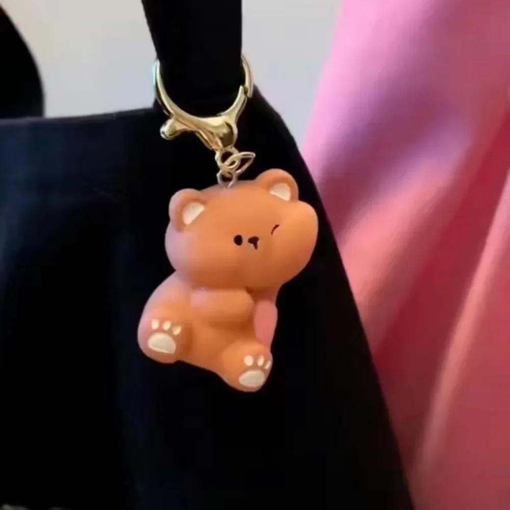 1-4Sets Cute Cartoon Bear Couple Magnetic Keychain Small Pendant Doll Small Gift Toy Resin Creative Keyring School Bag Pendant