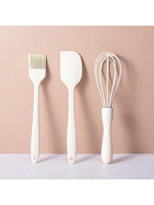 Silicone Baking 3-Piece Set: Cake Cream Spatula, Scraper, Kitchen and Household Egg Beater, Barbecue Oil Brush, Small Tools