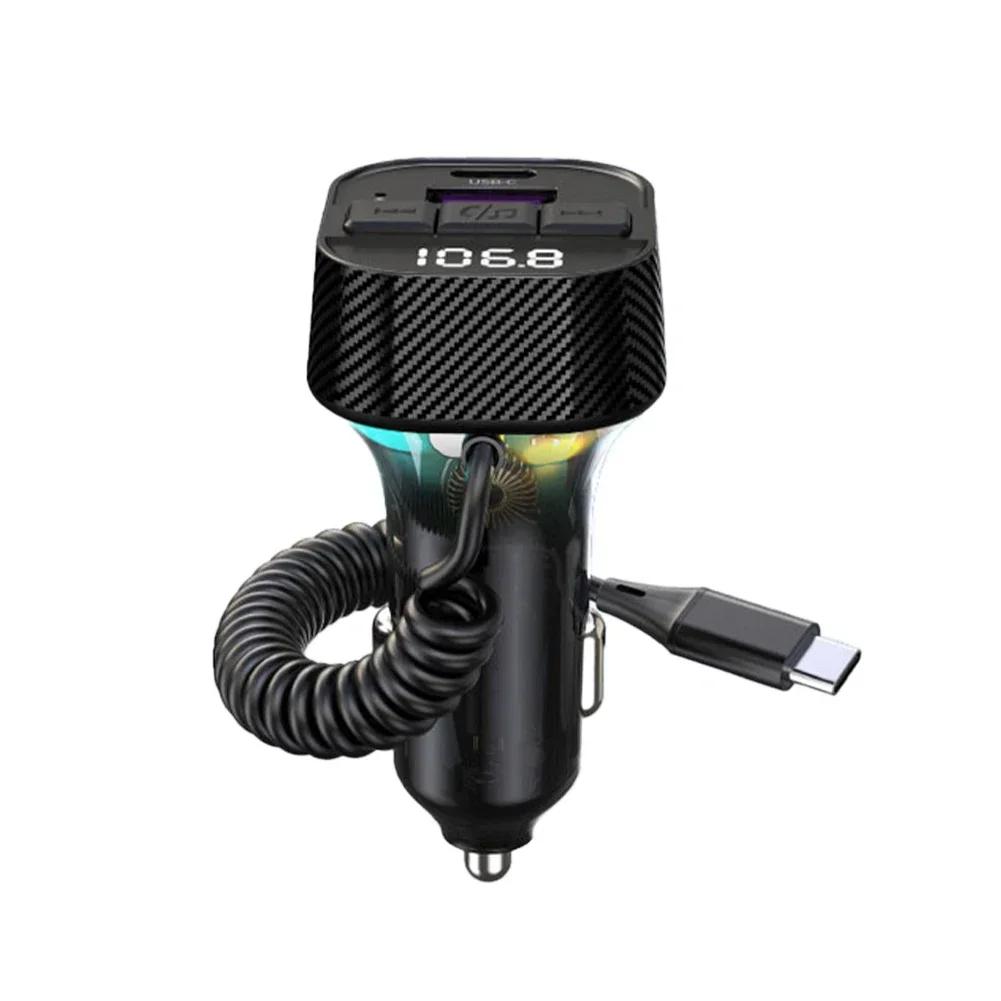 PD 30W Fast Charging Car Charger With Ambient Light Handsfree Bluetooth Player With USB Flash Disk Reading Car BT FM Transmitter