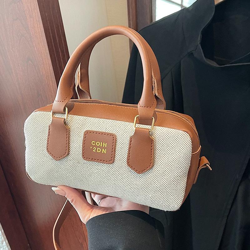 

Женская сумка-боулинг 2025 зима новая холщовая сумка ретро контрастная сумка-подушка на одно плечо сумка-мессенджер тренд коричневый