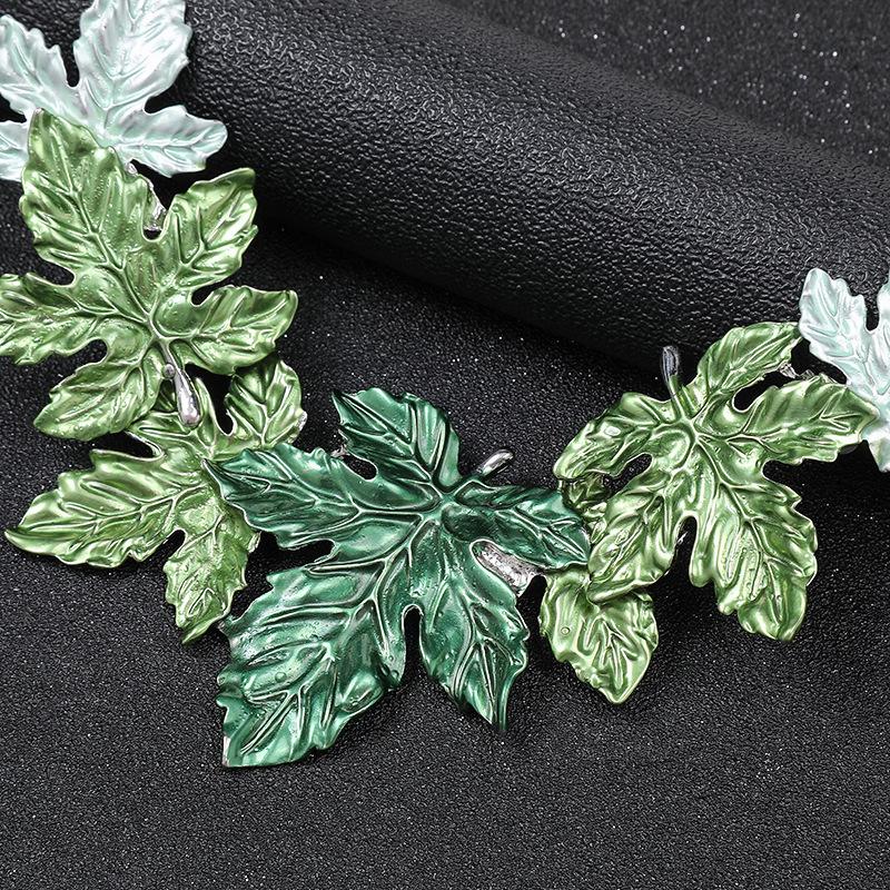 Colored Maple Leaf Painted Oil Alloy Necklace Earrings Set Exaggerated Vintage Versatile Clavicle Chain Leaves