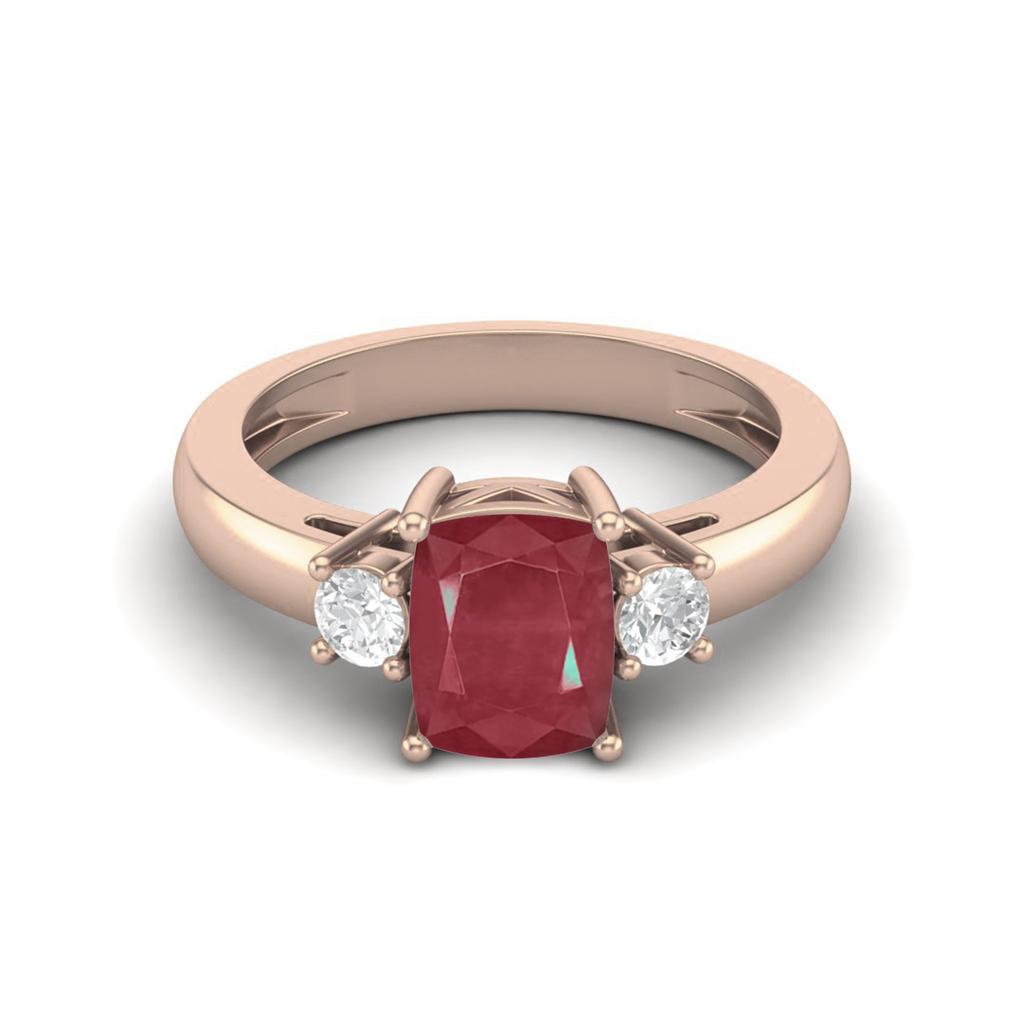 8X6 Cushion Shape Ruby Three Stone Ring in 925 Sterling Silver Rose Vermeil Dainty Engagement Promise Ring
