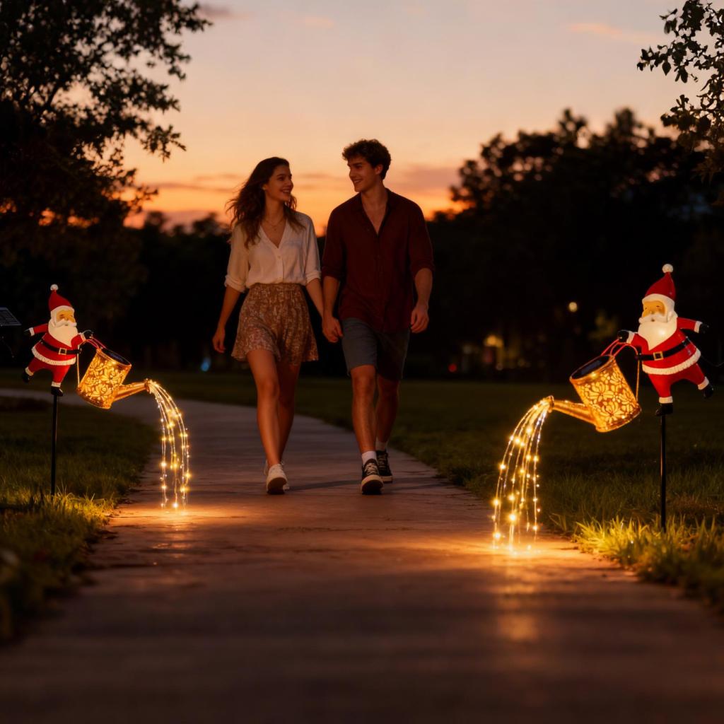 Santa Watering Can Solar Light with Ground Stake Christmas Solar Kettle Light & Lantern Garden Decor Collection Outdoor LED Lamp