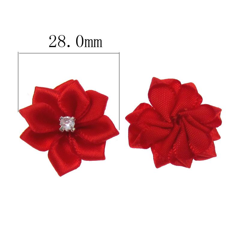 10Pcs Handmade Small Satin Flowers Fabric Rhinestone Flower Appliques For Sewing Craft Wedding Decorations 2.8cm