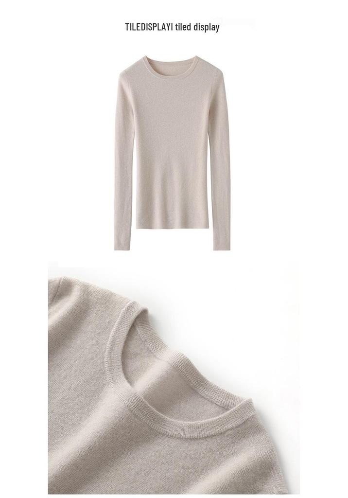 Women's Slim Fit Cashmere Knit Top – Round Neck, Lightweight Base Layer for Autumn/Winter, Warm and Body-Shaping Sweater
